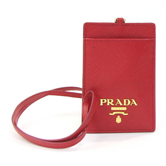 Prada Leather Straps Case IDs Red Passes logo Neck - Picture 1 of 8